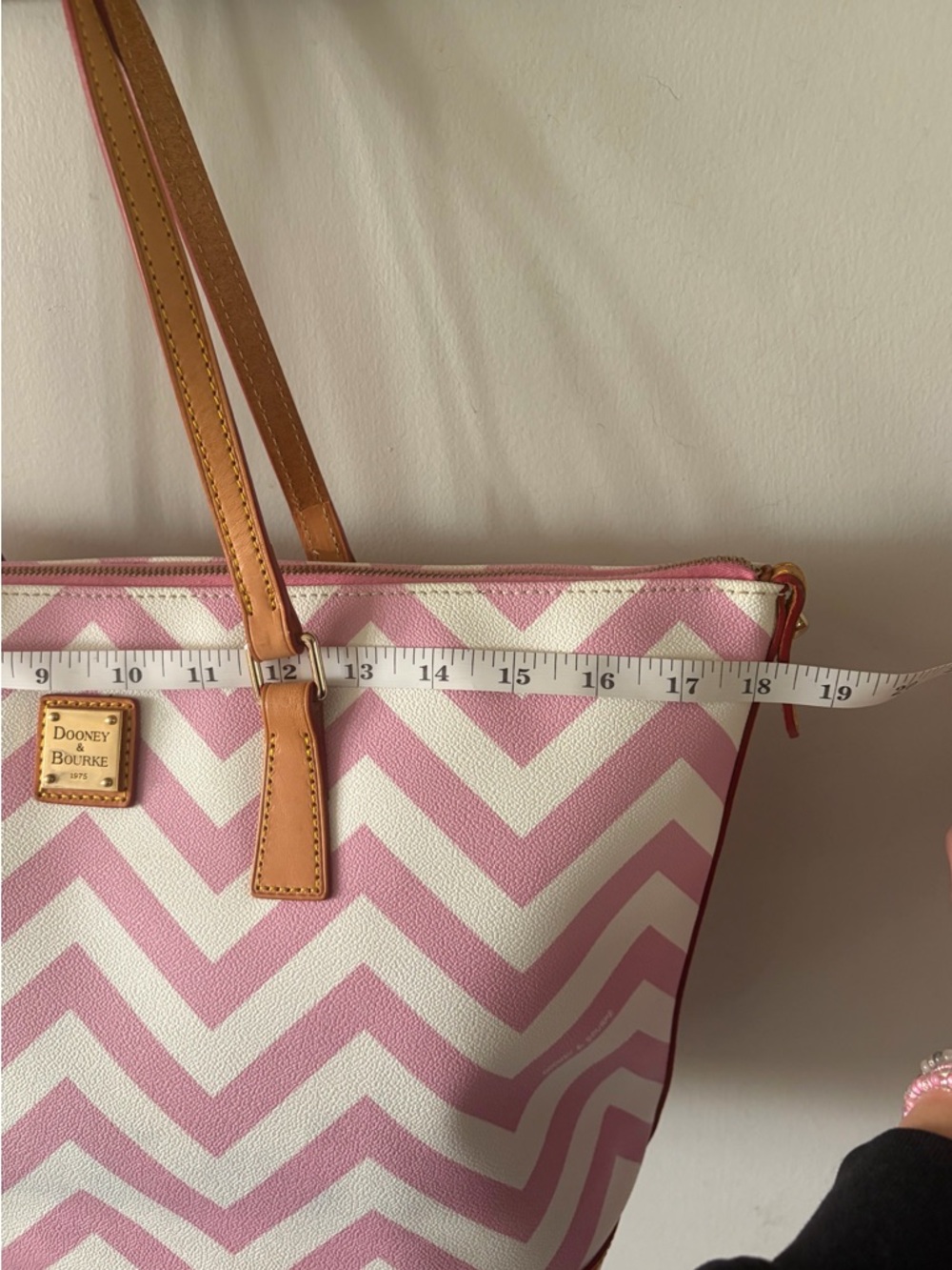 Dooney & Bourke Chevron Tote with Tan Leather Trim - Picture 14 of 15